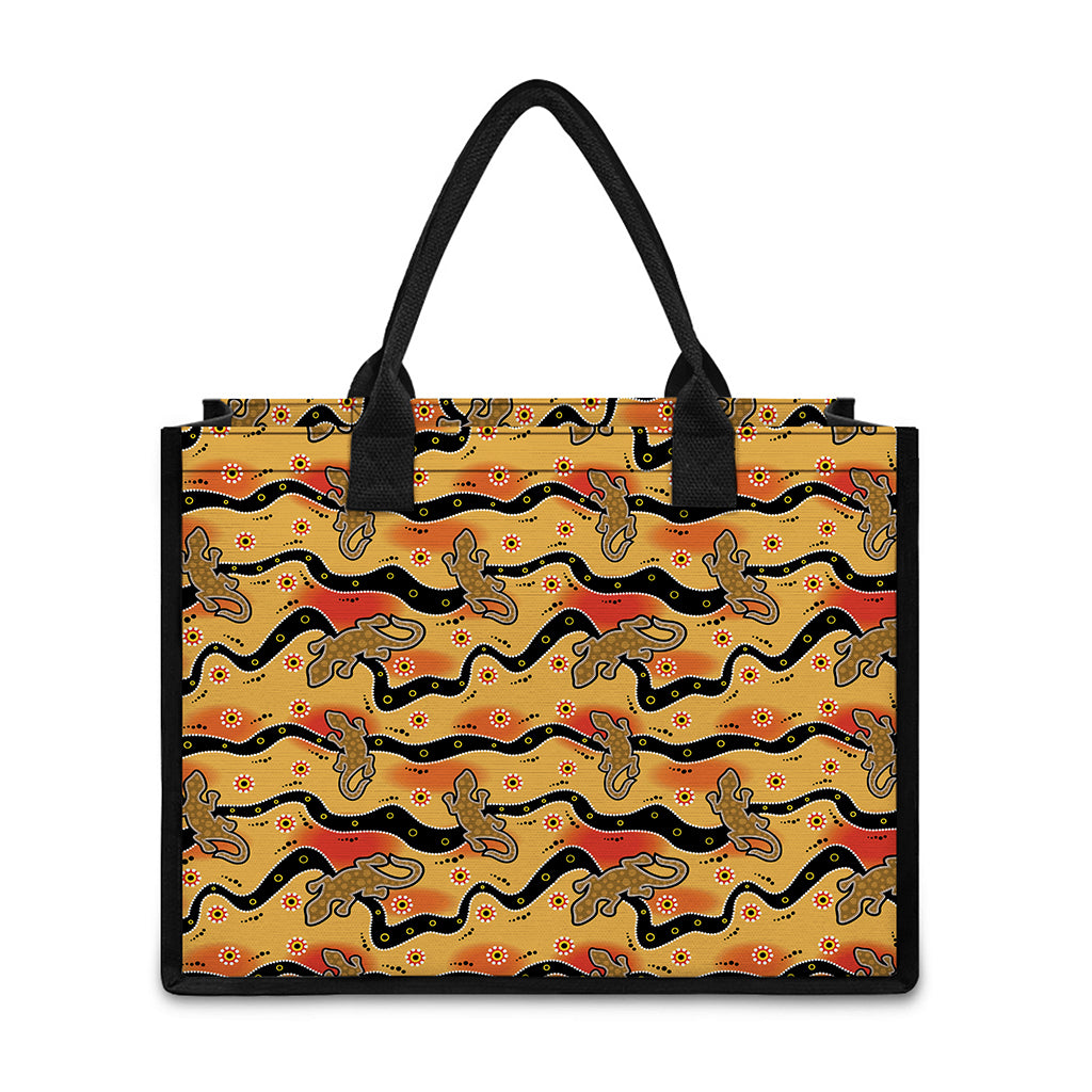 Aboriginal Lizard Pattern Print Canvas Tote Bag