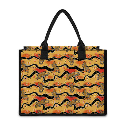 Aboriginal Lizard Pattern Print Canvas Tote Bag