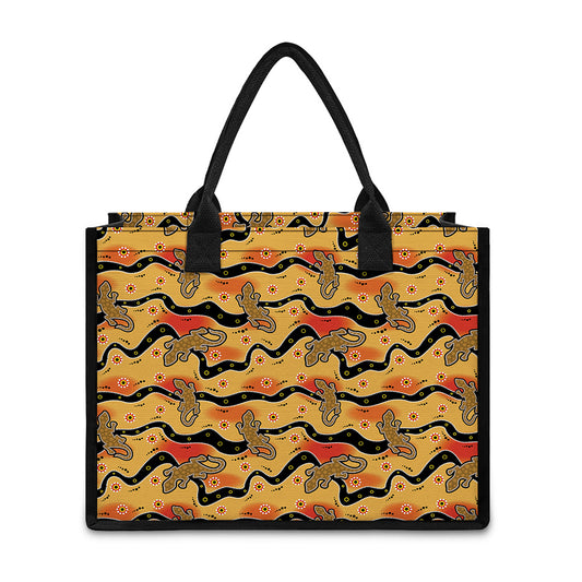 Aboriginal Lizard Pattern Print Canvas Tote Bag