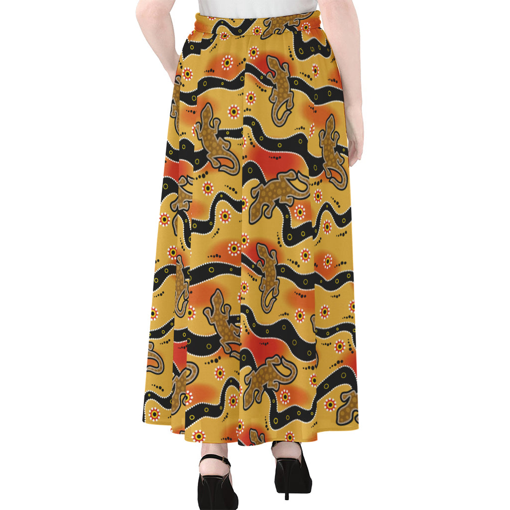 Aboriginal Lizard Pattern Print Chiffon Maxi Skirt