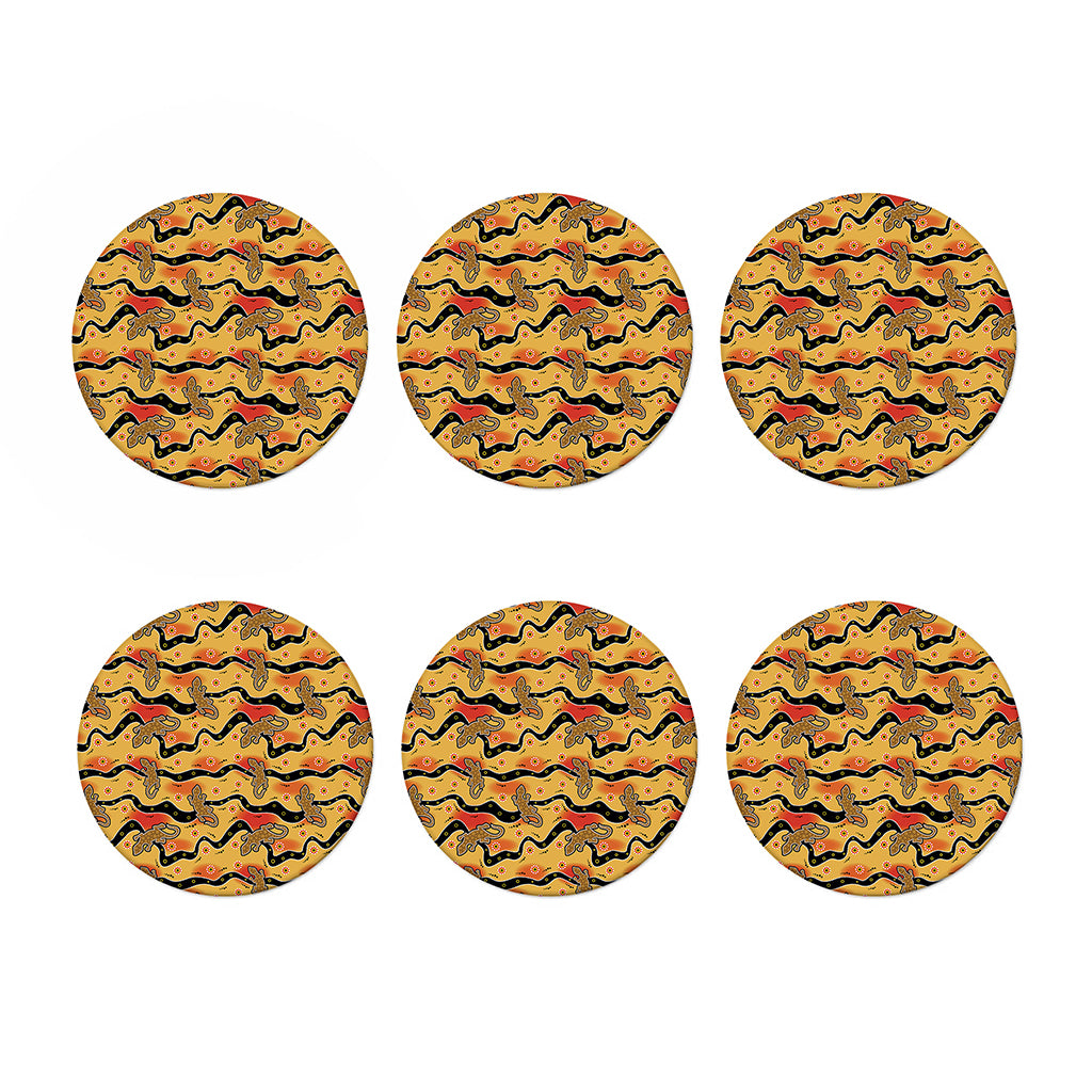Aboriginal Lizard Pattern Print Coaster Set