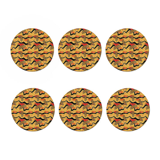 Aboriginal Lizard Pattern Print Coaster Set