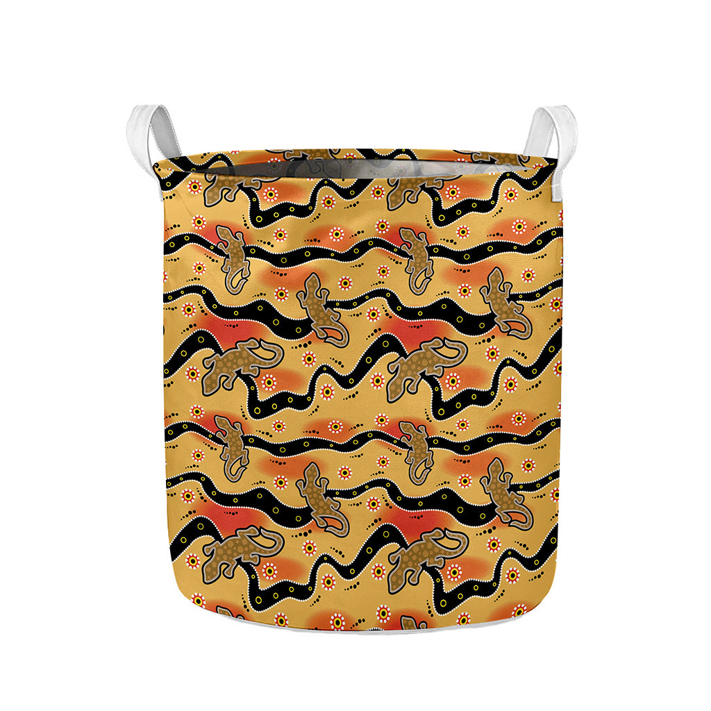 Aboriginal Lizard Pattern Print Collapsible Laundry Basket