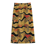 Aboriginal Lizard Pattern Print Cotton Front Slit Maxi Skirt