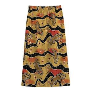 Aboriginal Lizard Pattern Print Cotton Front Slit Maxi Skirt