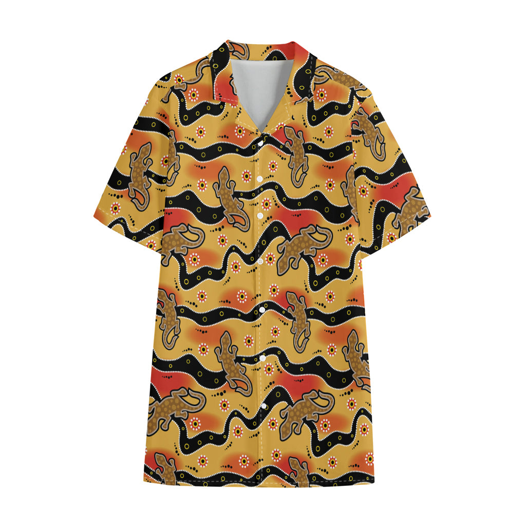 Aboriginal Lizard Pattern Print Cotton Hawaiian Shirt