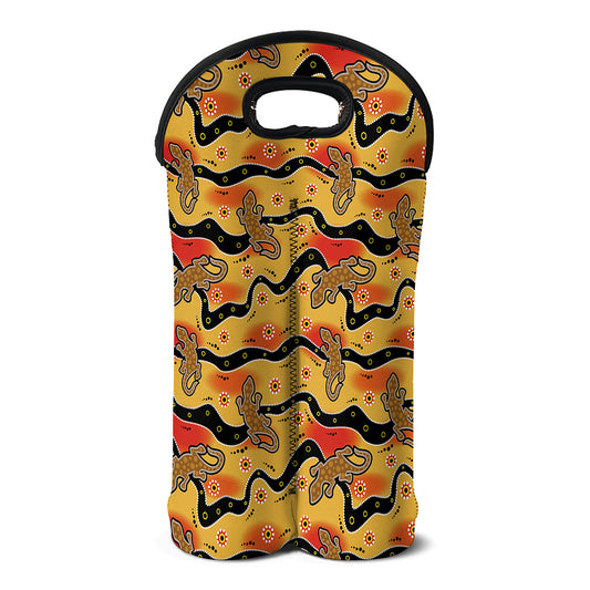 Aboriginal Lizard Pattern Print Double Neoprene Wine Tote