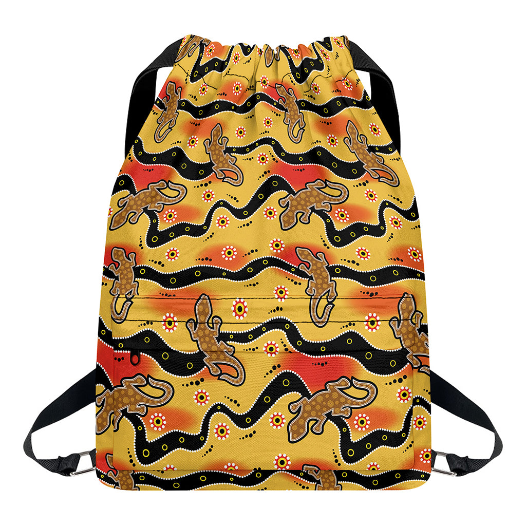 Aboriginal Lizard Pattern Print Drawstring Backpack