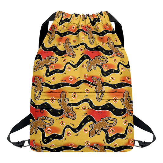 Aboriginal Lizard Pattern Print Drawstring Backpack