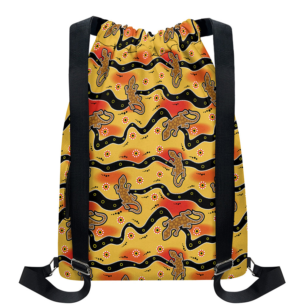 Aboriginal Lizard Pattern Print Drawstring Backpack