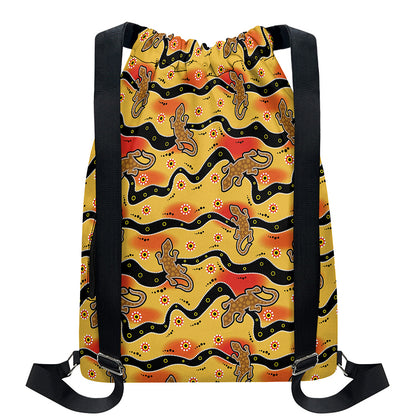 Aboriginal Lizard Pattern Print Drawstring Backpack