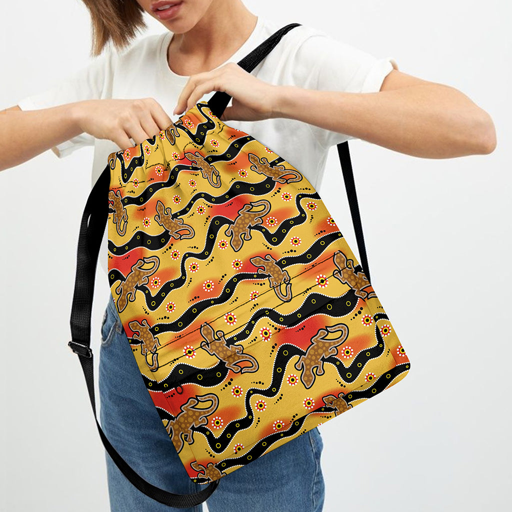 Aboriginal Lizard Pattern Print Drawstring Backpack