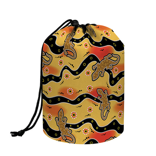 Aboriginal Lizard Pattern Print Drawstring Makeup Bag