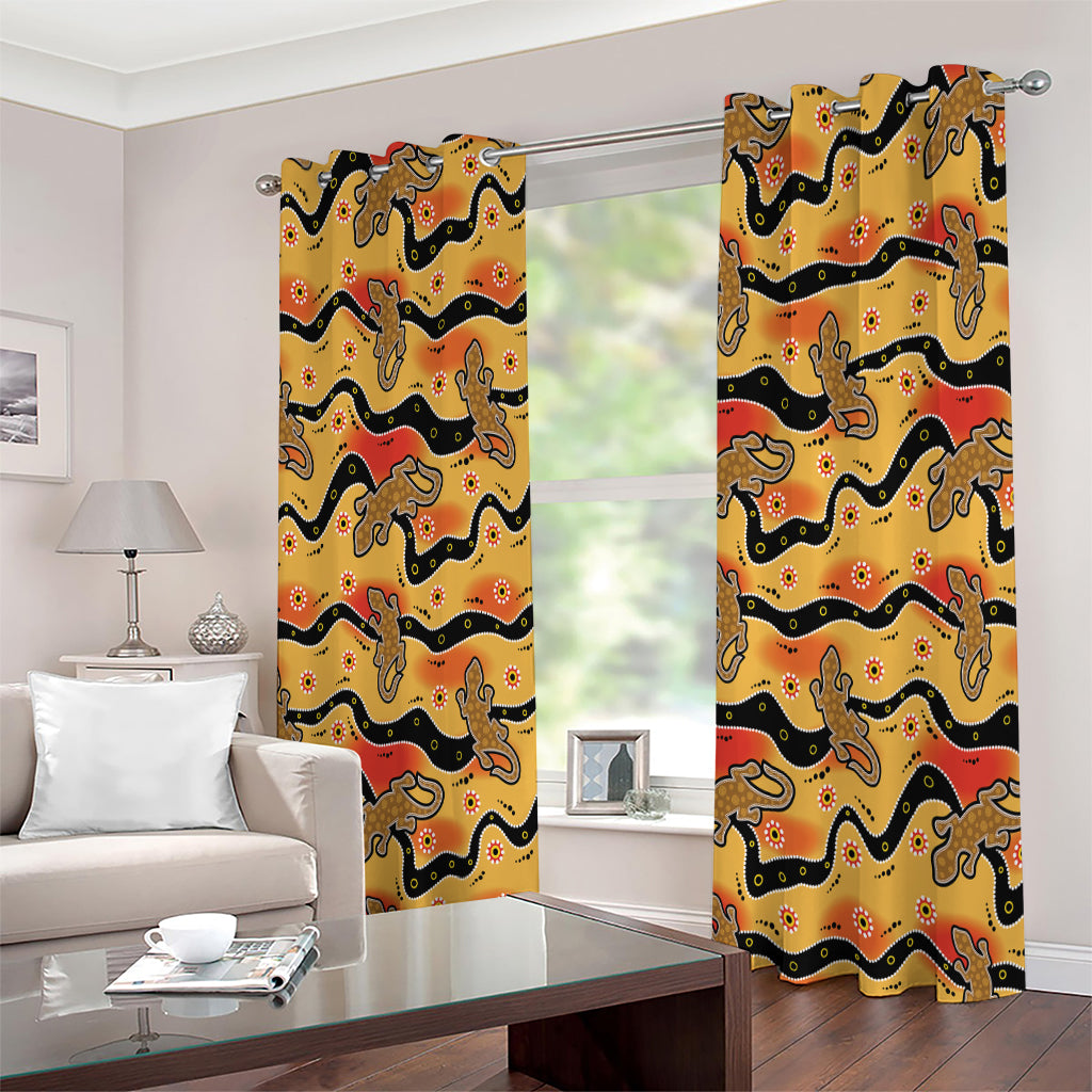 Aboriginal Lizard Pattern Print Extra Wide Grommet Curtains