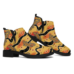 Aboriginal Lizard Pattern Print Flat Ankle Boots