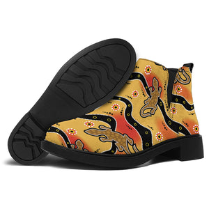 Aboriginal Lizard Pattern Print Flat Ankle Boots