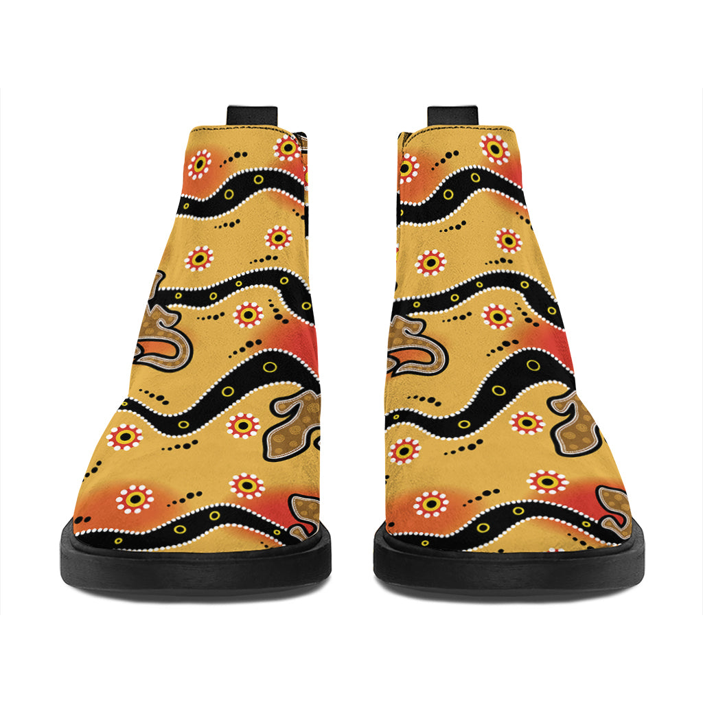 Aboriginal Lizard Pattern Print Flat Ankle Boots