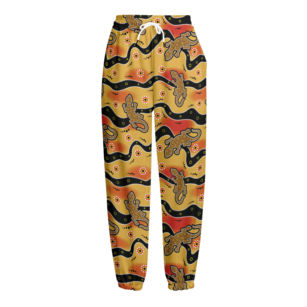 Aboriginal Lizard Pattern Print Fleece Lined Knit Pants
