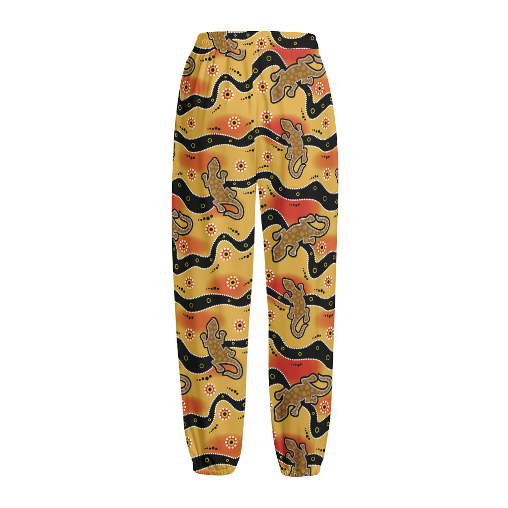 Aboriginal Lizard Pattern Print Fleece Lined Knit Pants