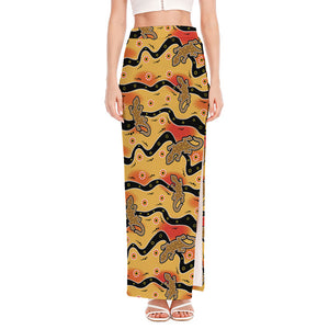 Aboriginal Lizard Pattern Print High Slit Maxi Skirt