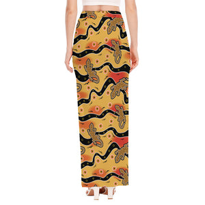 Aboriginal Lizard Pattern Print High Slit Maxi Skirt