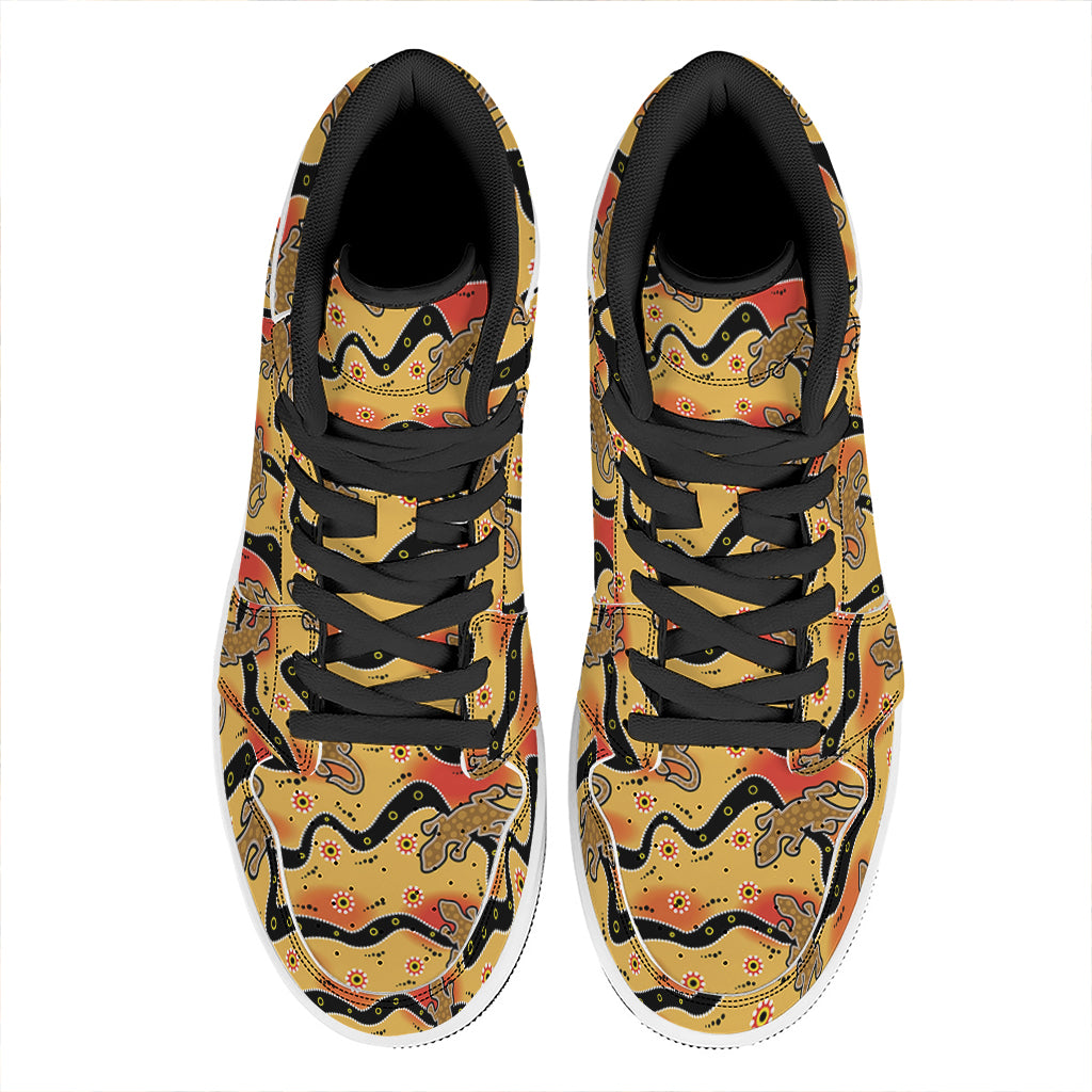 Aboriginal Lizard Pattern Print High Top Leather Sneakers