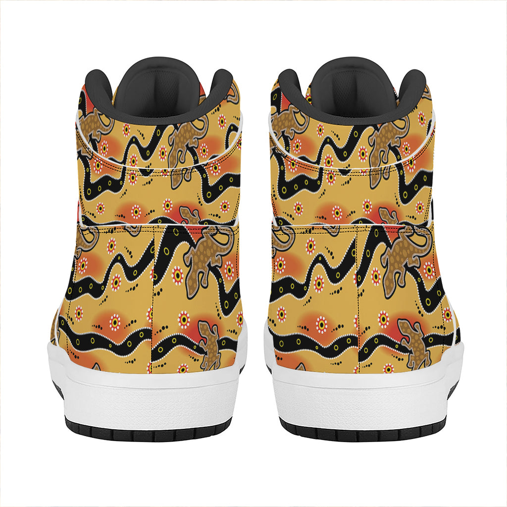 Aboriginal Lizard Pattern Print High Top Leather Sneakers