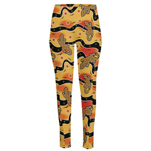 Aboriginal Lizard Pattern Print High-Waisted Pocket Leggings