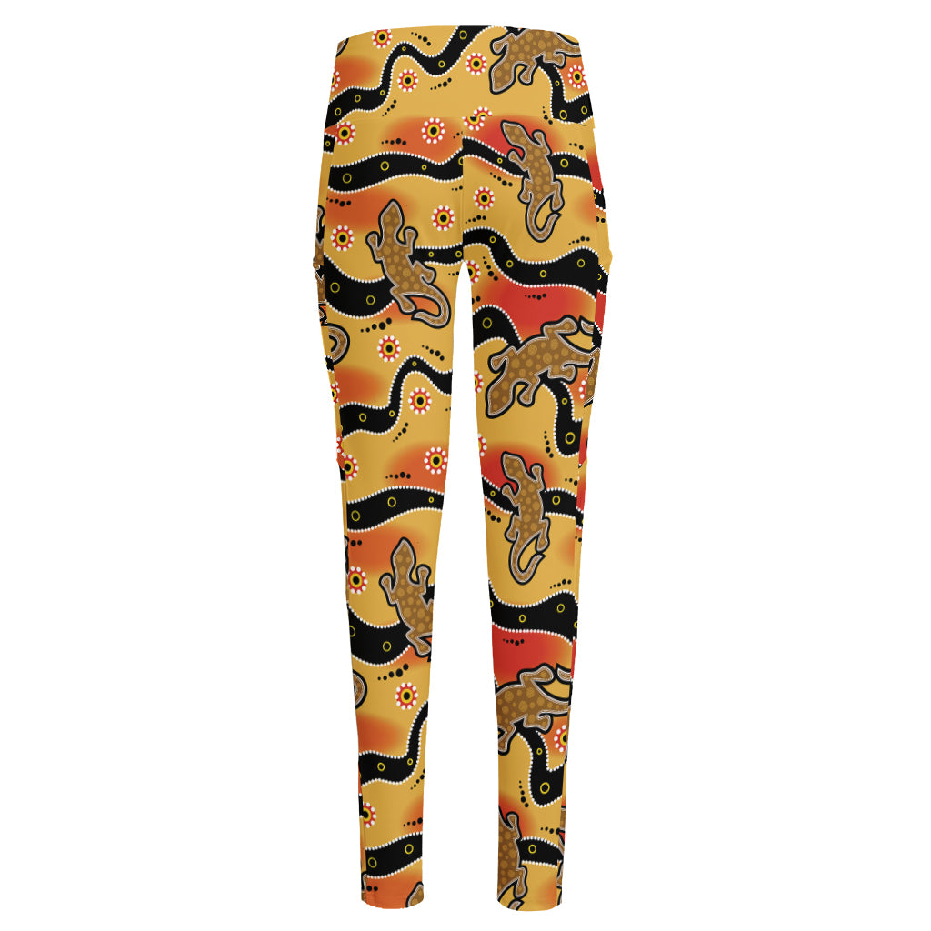 Aboriginal Lizard Pattern Print High-Waisted Pocket Leggings