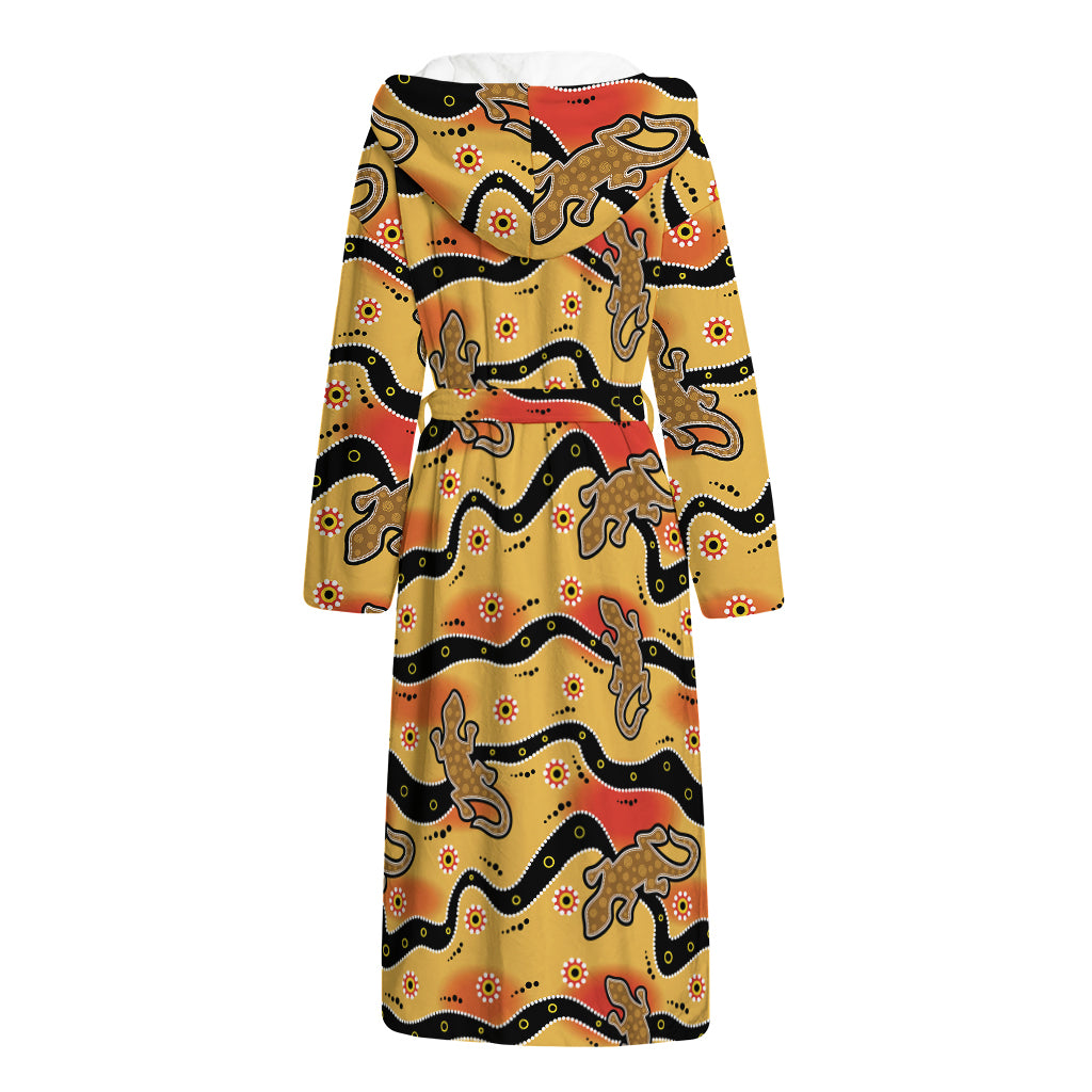 Aboriginal Lizard Pattern Print Hooded Bathrobe