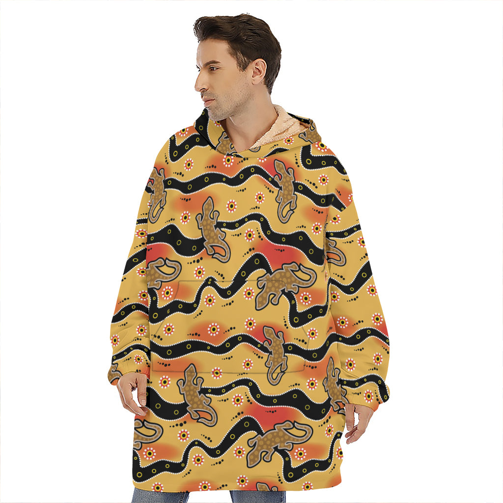 Aboriginal Lizard Pattern Print Hoodie Blanket