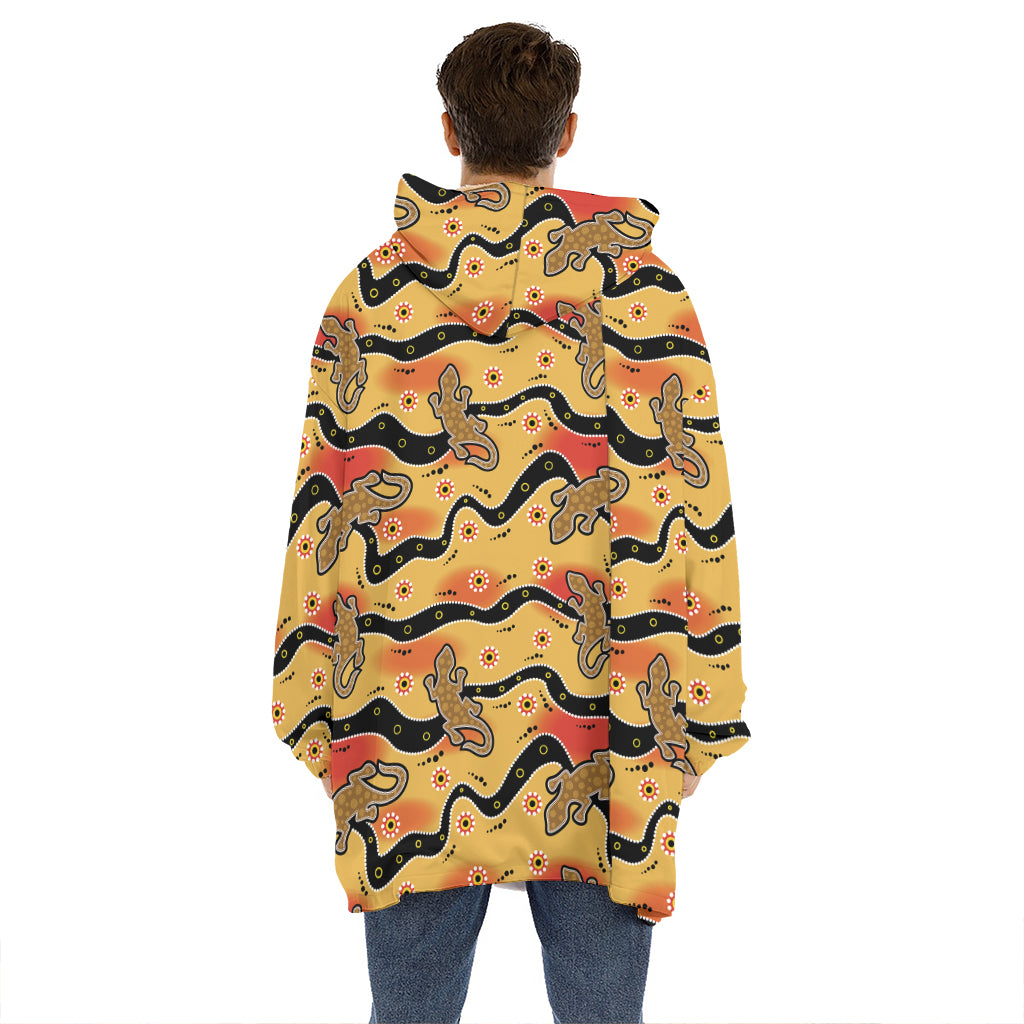 Aboriginal Lizard Pattern Print Hoodie Blanket