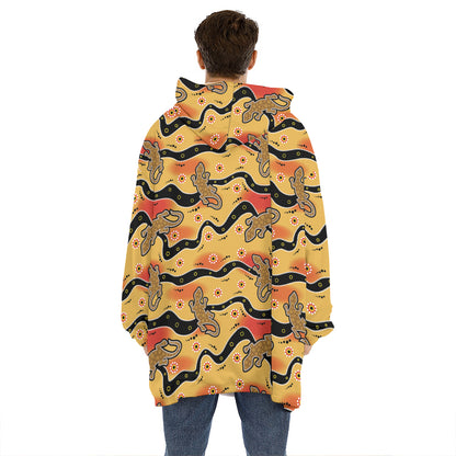Aboriginal Lizard Pattern Print Hoodie Blanket