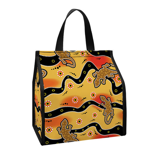 Aboriginal Lizard Pattern Print Insulated Lunch Tote