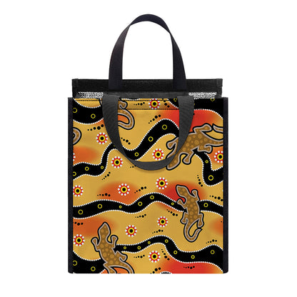 Aboriginal Lizard Pattern Print Insulated Lunch Tote