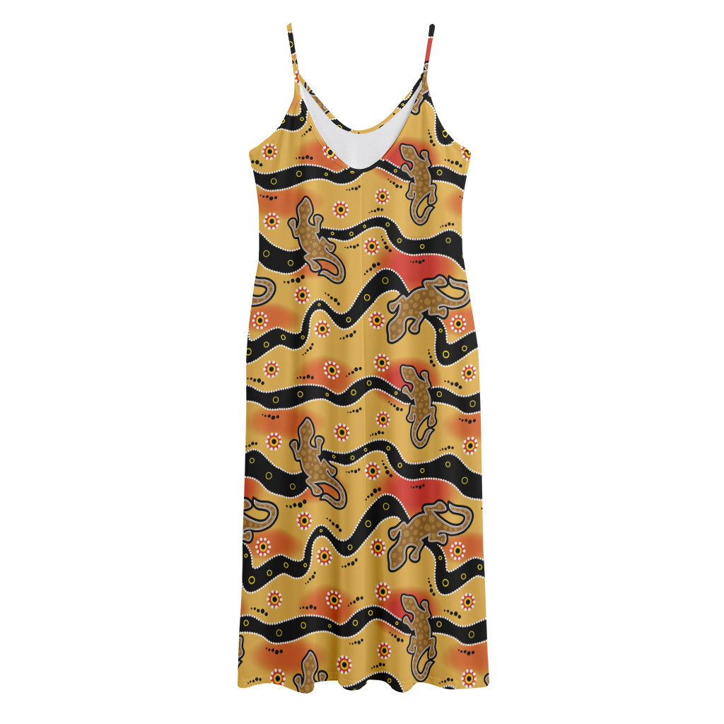 Aboriginal Lizard Pattern Print Jersey Midi Cami Dress