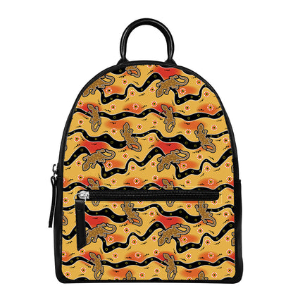 Aboriginal Lizard Pattern Print Leather Backpack