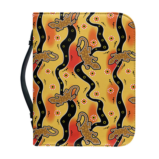 Aboriginal Lizard Pattern Print Leather Bible Cover