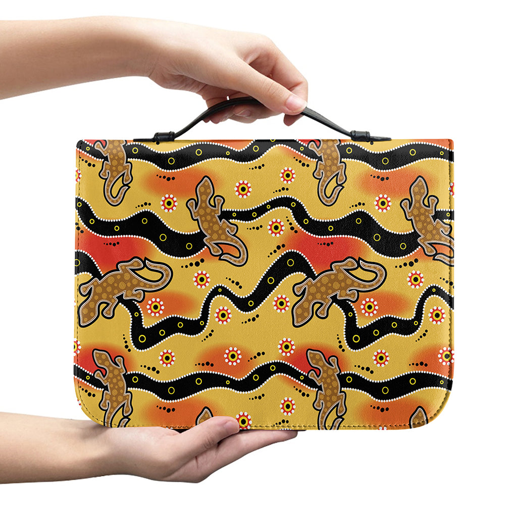Aboriginal Lizard Pattern Print Leather Bible Cover