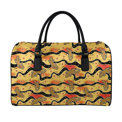 Aboriginal Lizard Pattern Print Leather Duffle Bag