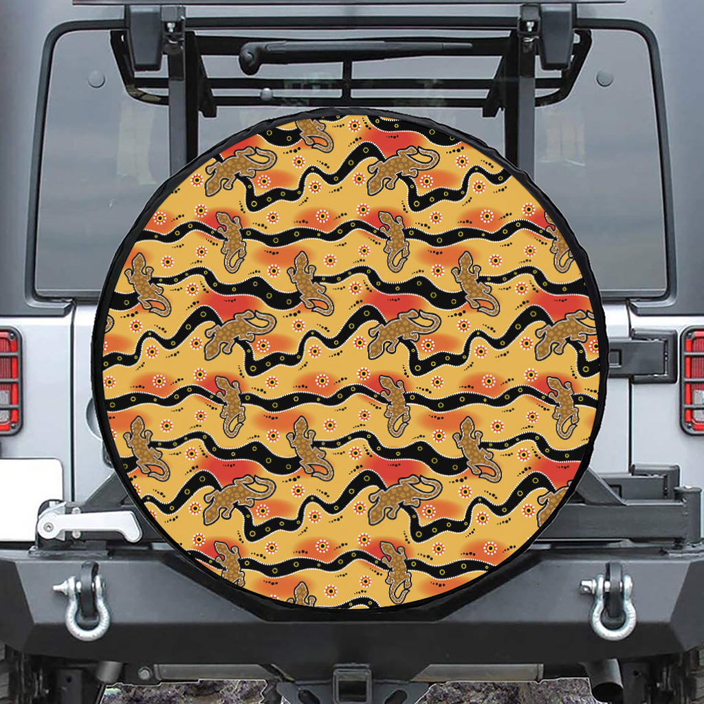 Aboriginal Lizard Pattern Print Leather Spare Tire Cover