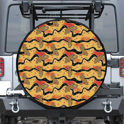 Aboriginal Lizard Pattern Print Leather Spare Tire Cover