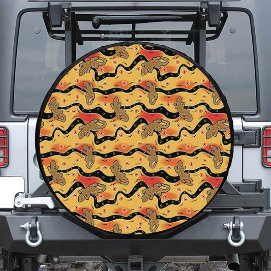Aboriginal Lizard Pattern Print Leather Spare Tire Cover