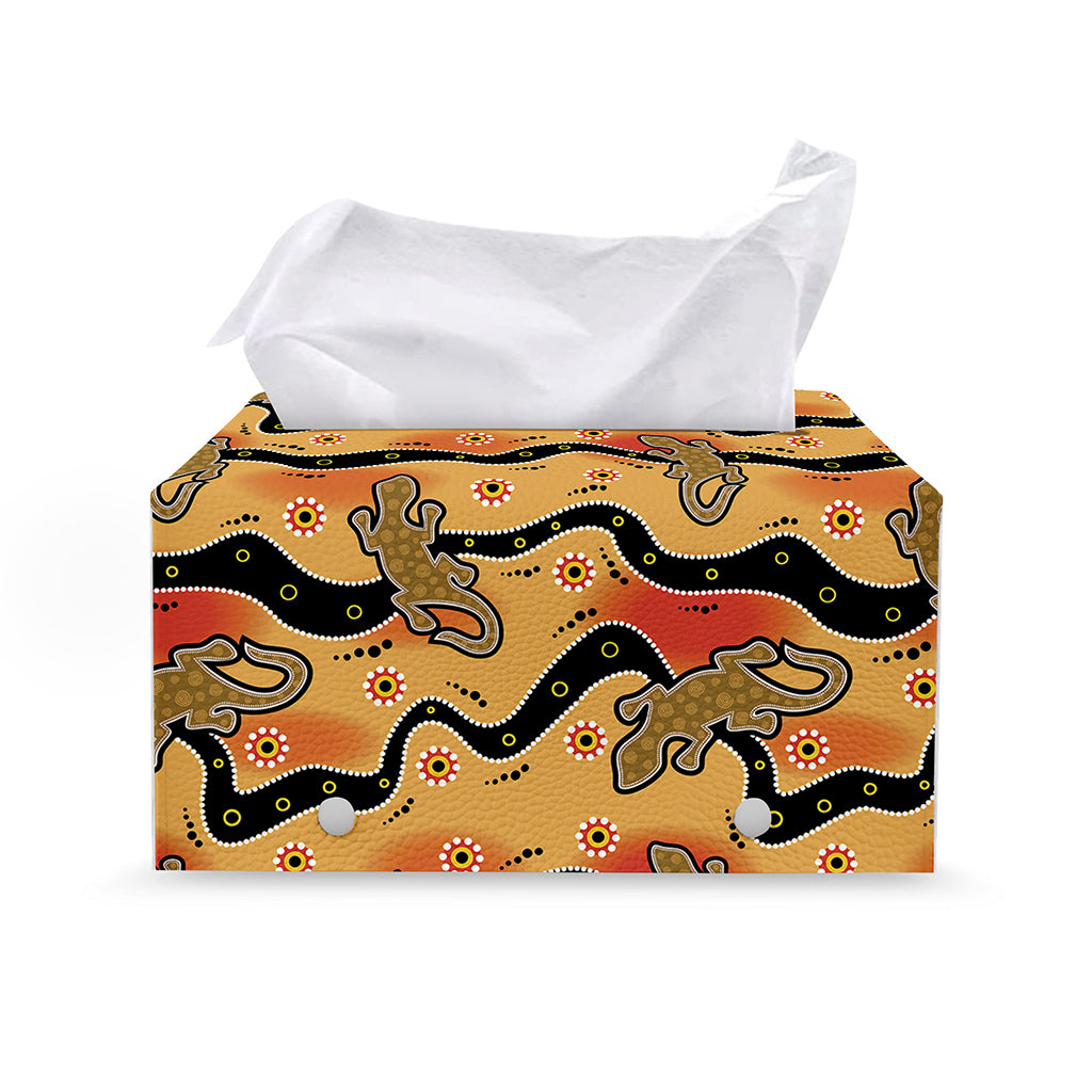 Aboriginal Lizard Pattern Print Leather Tissue Box Cover