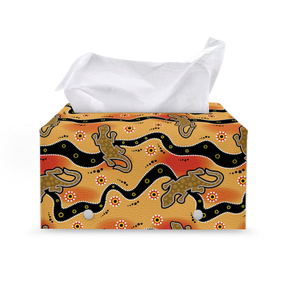 Aboriginal Lizard Pattern Print Leather Tissue Box Cover