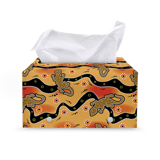 Aboriginal Lizard Pattern Print Leather Tissue Box Cover