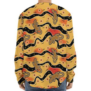 Aboriginal Lizard Pattern Print Long Sleeve Baseball Jersey