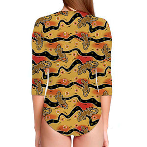 Aboriginal Lizard Pattern Print Long Sleeve Swimsuit
