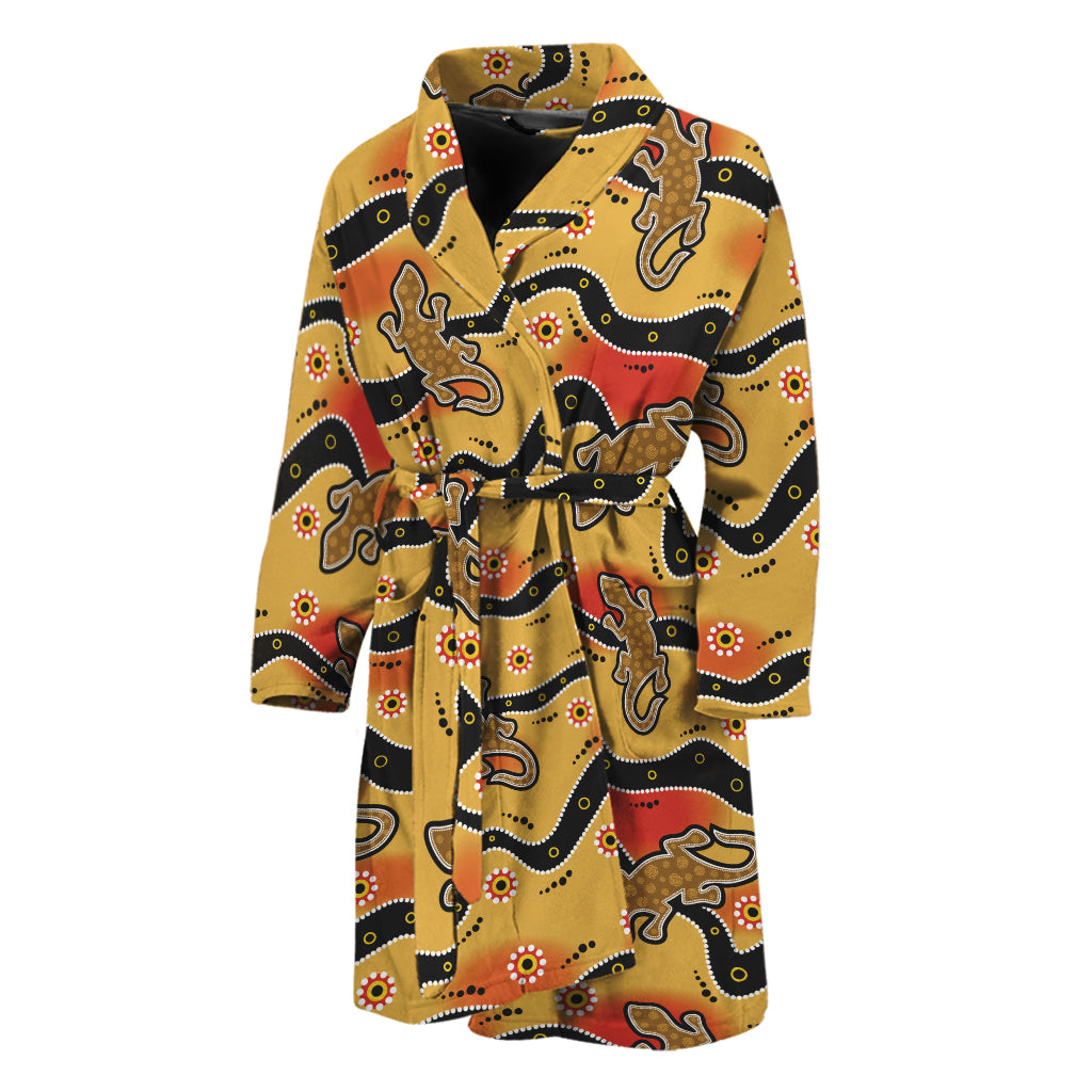 Aboriginal Lizard Pattern Print Men's Bathrobe