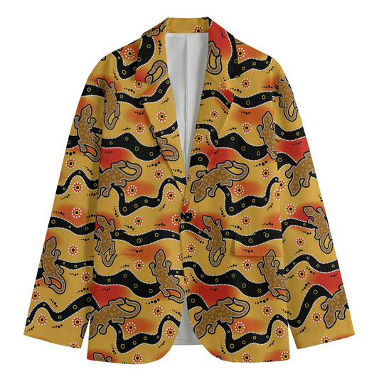 Aboriginal Lizard Pattern Print Men's Blazer